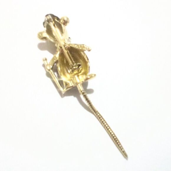 Vintage Mid Century Tuxedo Mouse Scatter Pin Brooch Gold Tone Figural Novelty - Picture 5 of 5